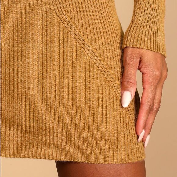 Lulus Fresh Trends camel ribbed cutout bodycon sweater dress XL NWT - Picture 4 of 8